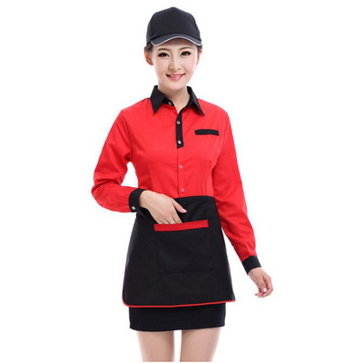 酒店工作服长袖男女餐厅服务员饭店工服 快餐服务员套装 厂家定制