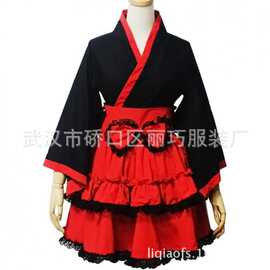 批发 红黑哥特式洛丽塔 和服 lolita连体短裙 定做可代发