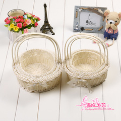 Woven Flower Basket Home Decor Accent Basket with Bow Storage Basket Imitation Wicker Handled Basket Set