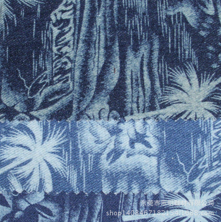 DB4110特色洗水印椰子树牛仔布鞋服面料