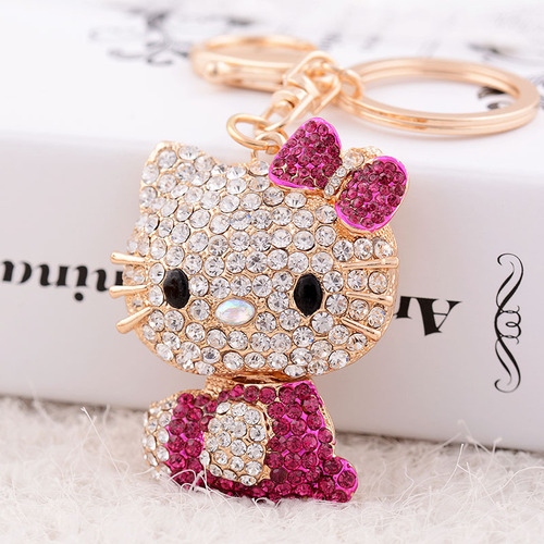 Korean style diamond-encrusted alloy cute kitten keychain bag pendant car exquisite creative pendant one piece wholesale