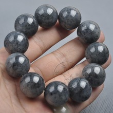 新疆和田玉 细腻墨玉青花籽料圆珠20mm男士大气手链   批发