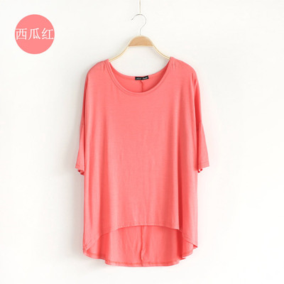 2015欧美女蝙蝠衫短袖大码莫代尔不规则T恤 宽松蝙蝠衫厂家直销