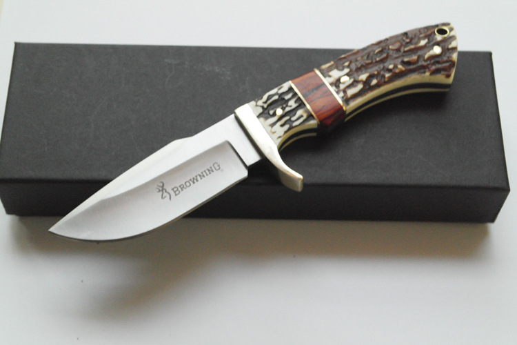 Classic Browning Knife Antlers Red Wood Handle Damascus Steel ...