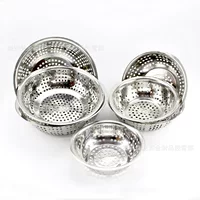 Stainless steel flat-side washing rice sieve 08-hole washing rice pots washing basin punching pot noodles filtering fruit basket 26-42cm
