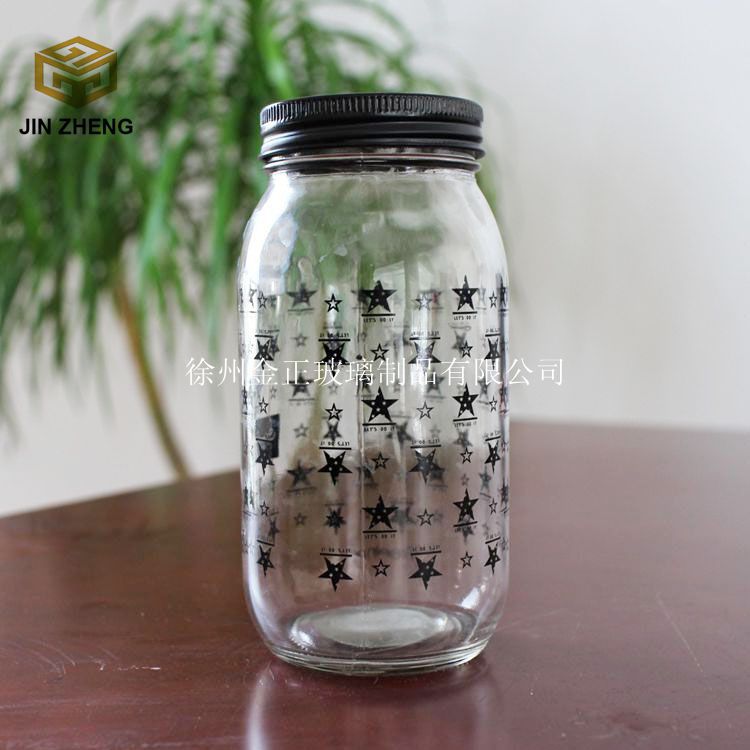 现货批发 定制 700ml直筒玻璃丝口梅森瓶 配套马口铁盖 烤花喷色