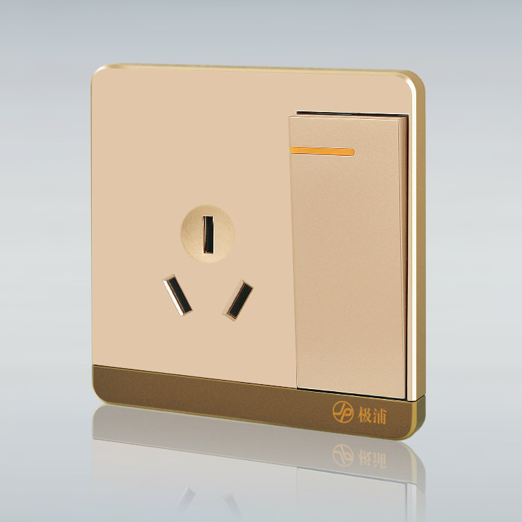 极浦86型暗装苹果金一开16A空调带开关墙壁面板插座 厂家直供