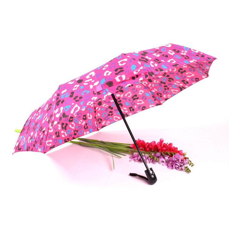 Full-automatic leopard print three-fold umbrella supermarket store cheap supply ladies touch cloth foreign trade umbrella folding umbrella set