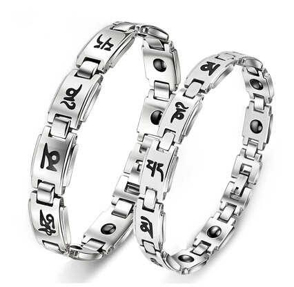 Korean men's and women's jewelry, fashion jewelry, six-character mantra magnet bracelet, titanium steel couple's bracelet