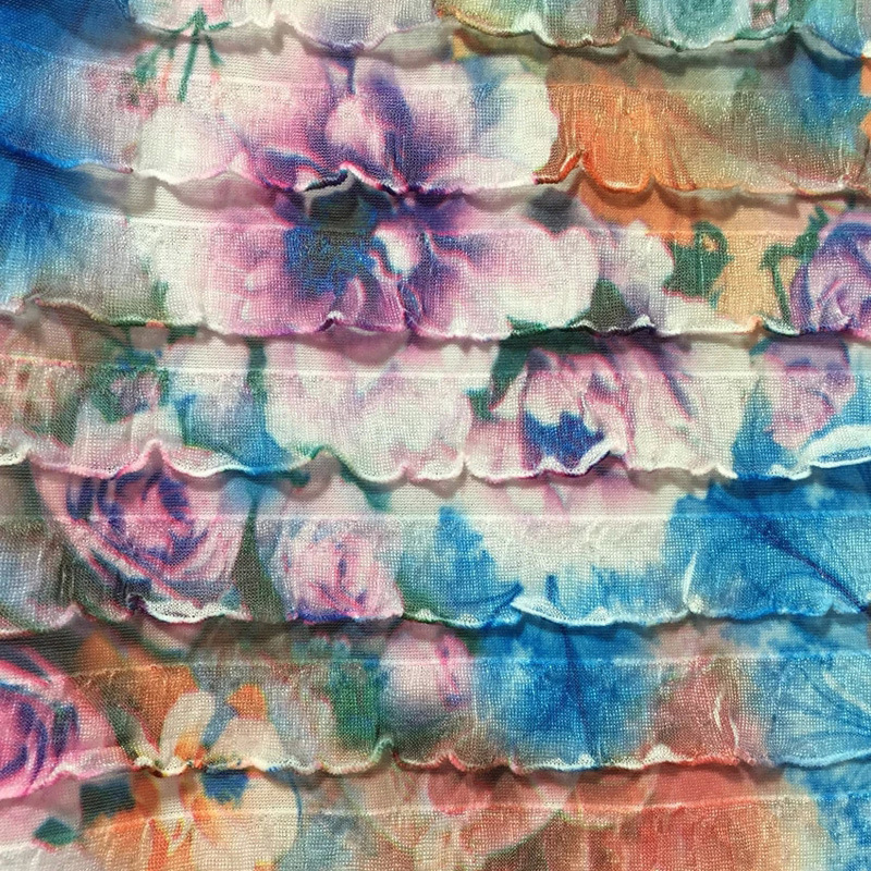 厂家供应单色牛百叶印花大花女装精美时装面料，微弹，花色多样