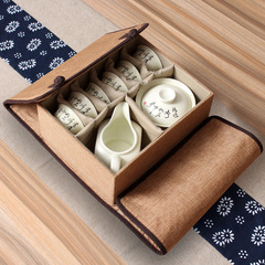 Kung Fu tea set of one teapot and six cups, cotton and linen cloth box, convenient travel storage bag, customizable, manufacturer, cross-border