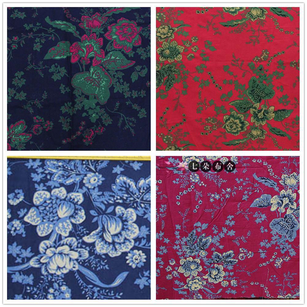 棉麻布料 窗帘装饰布复古花大花仿蜡染服装面料 亚麻桌布背景布