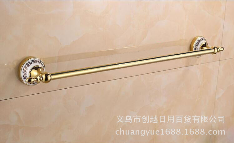 European style bathroom pendant gold zinc alloy blue and white porcelain seat stainless steel single bar towel rack European style bathroom pendant gold zinc alloy blue and white porcelain seat stainless steel single bar towel rack