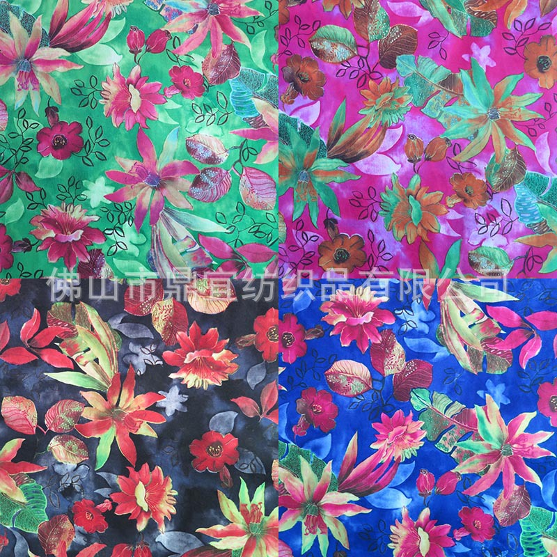 纯涤针织仿牛仔面料 弹力针织印花面料 女装童装印花面料|ms