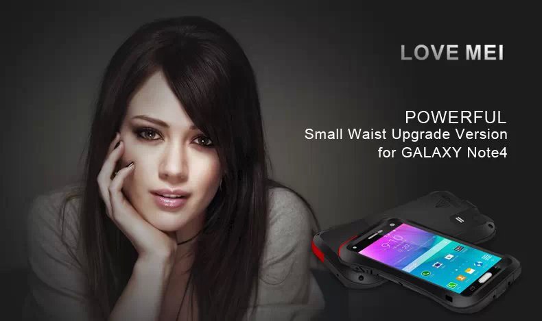 LOVE MEI Powerful Small Waist Water Resistant Shockproof Dust/Dirt/Snow Proof Aluminum Metal Outdoor Heavy Duty Case Cover for Samsung Galaxy Note 4