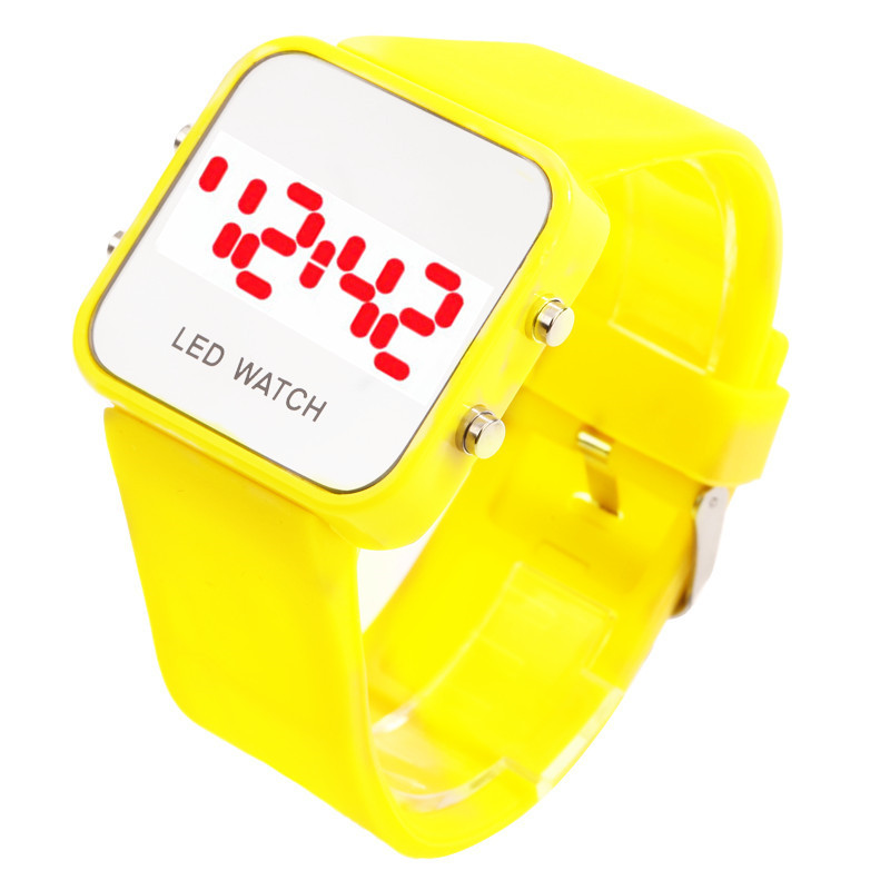廠傢供應矽膠手錶 爆款LED時尚鏡子表 日韓潮流多色可選電子表