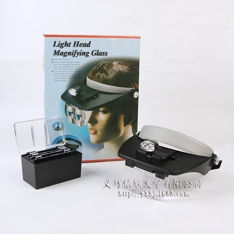 2015新款头戴式放大镜四组亚克力镜片带LED灯高清放大镜 批发