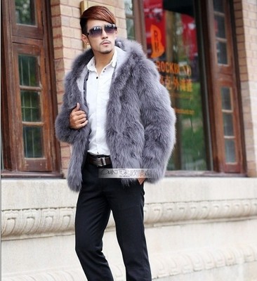 男士仿皮草男款2019促销新款海宁狐狸毛连帽大衣cm短款皮外套潮|ru