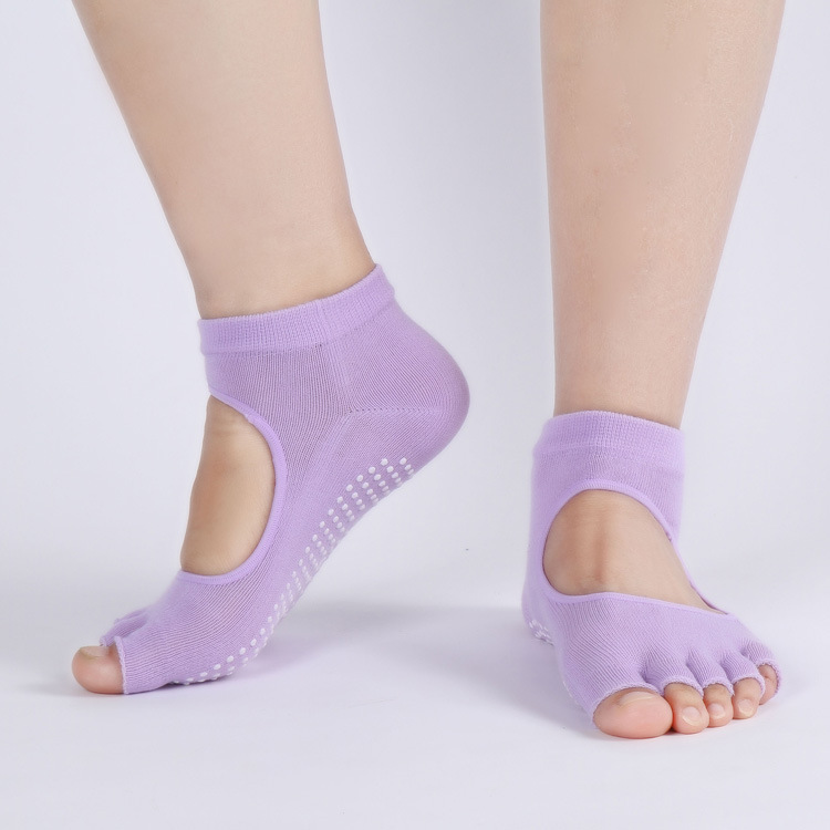 漏背瑜伽袜-紫色