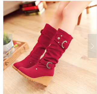 工厂15优磨砂皮中筒靴坡跟女靴圆头马丁靴 亚马逊外贸代发女鞋