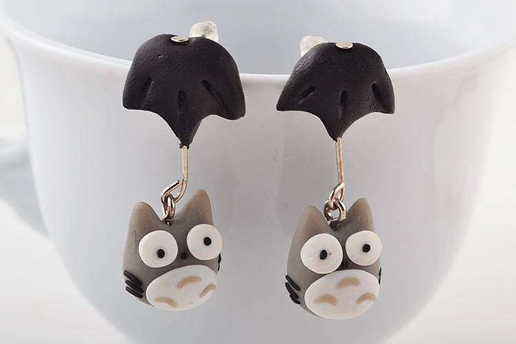 Creative Handmade Soft Ceramic Earrings Earrings Soft Ceramic Cartoon Umbrella Umbrella Totoro Earrings Wholesale Nihaojewelry display picture 2