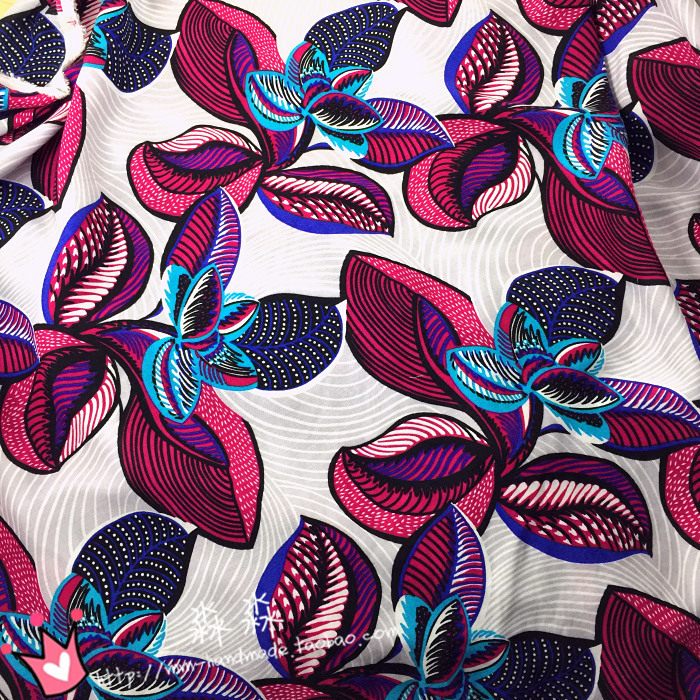 民族风布料 桃红色系柔软大叶子印花人造棉 连衣裙子手工布艺面料