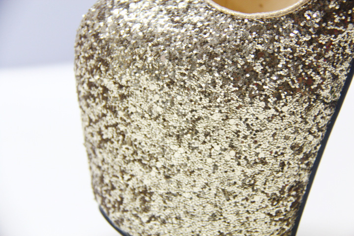 Giày cao gót nữ mũi nhọn đính sequin phối màu, gót siêu mỏng 19 cm, phong cách quyến rũ — Màu vàng chi tiết 3