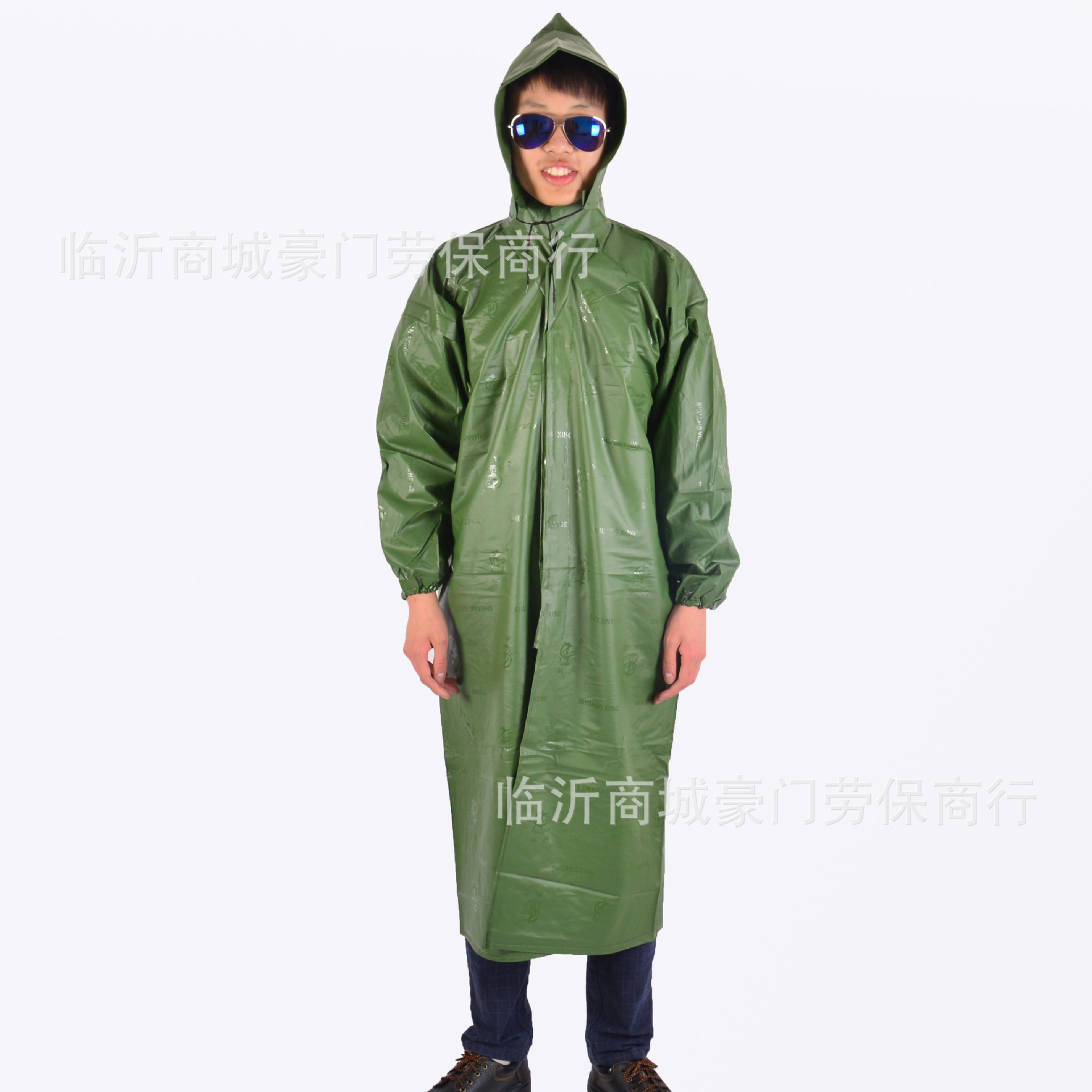 双兴雨衣 防水牛津pvc高弹大褂式雨衣加大长款耐酸碱绿色劳保雨衣
