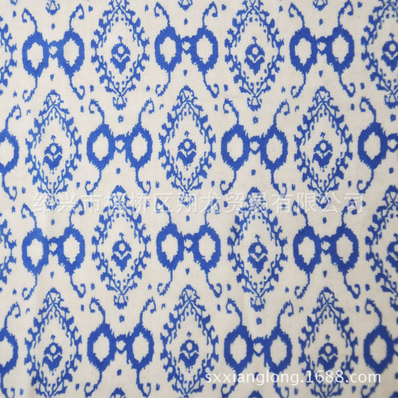 【翔龙印花 XL612】现货供应 青花复古典雅几何女装雪纺印花面料