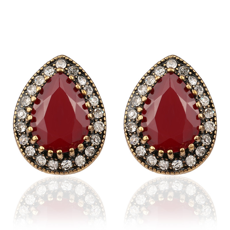 Vintage Queen's drop-shaped cut gemstone earrings ear buckle elegant luxury high-end small jewelry wholesale