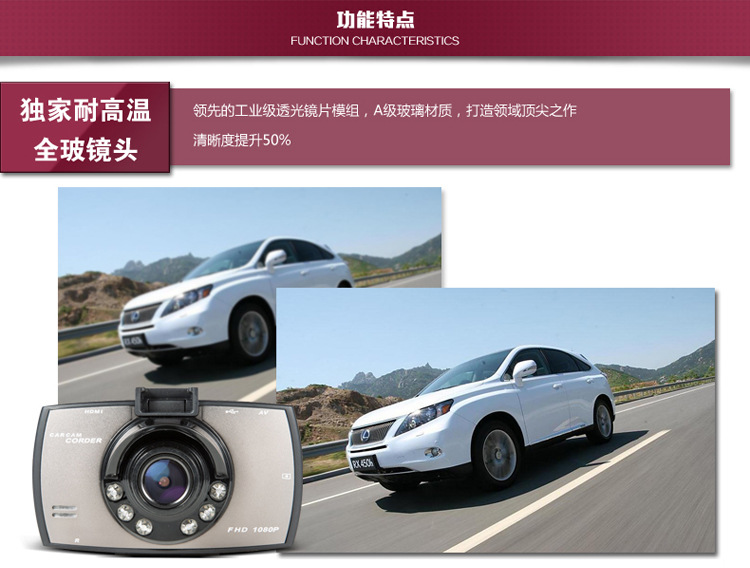 FHD1080P high-definition dash cam, wide-angle night vision, loop recording, mini car camera