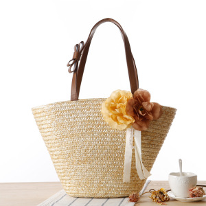 One piece of pastoral two flowers woven bag pure one shoulder hand woven bag beach bag women bag