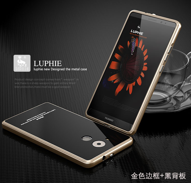 Luphie Aircraft Aluminum Metal Frame 9H Tempered Glass Back Cover Case for Huawei Mate 8