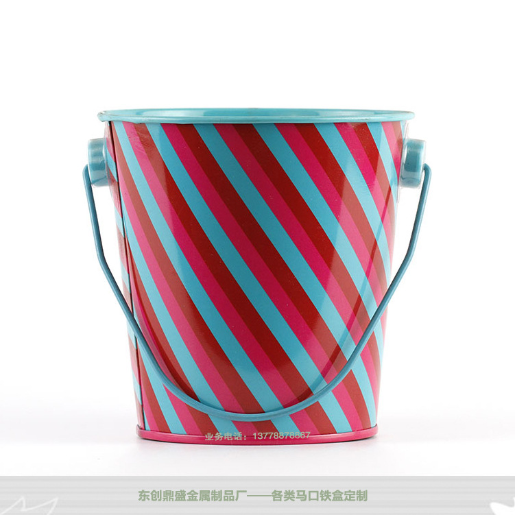 条纹马口铁多功能桶 糖果色水桶储物笔筒/花盆化妆首饰收纳桶