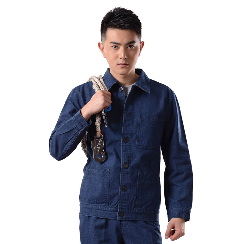 厂家直供劳保服 牛仔工作服套装 长袖工作服 工作服现货可定做