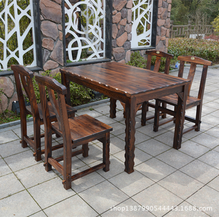 Special Offer outdoors leisure time solid wood Tables and chairs Anticorrosive wood courtyard Carbonize Tables and chairs Garden balcony Armchair dining table and chair