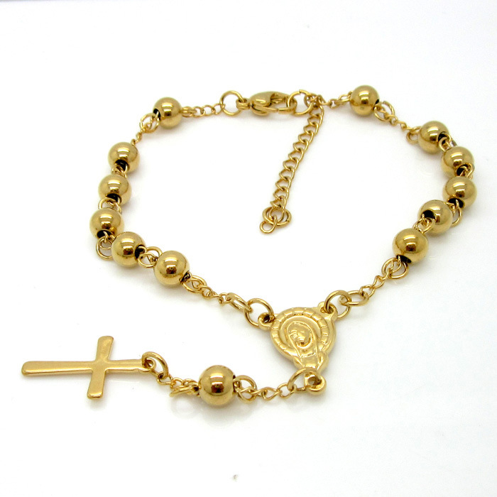 Rosary Bracelet Classification 304 Stainless Steel Chain Material Vacuum Plating Real Gold Plated Cross 304 Stainless Steel Titanium Steel Fashion Waterproof Non Tarnish 304 Stainless Steel Rosary Bracelet