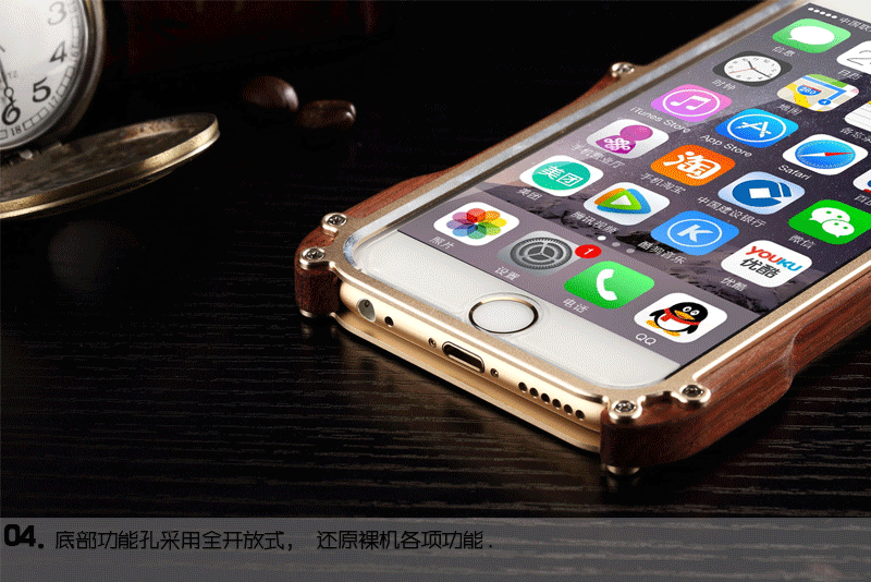 R-Just Light Slim Timber Aluminum Metal Wood Bumper Case Cover for Apple iPhone 6S Plus/6 Plus & iPhone 6S/6