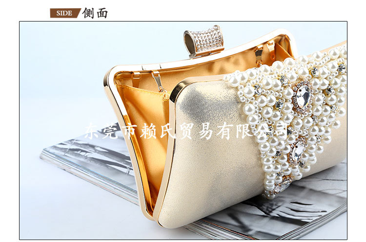 Cross-border Luxury Pearl Embroidery Dinner Bag Women's Evening Bag Party Clutch Popular Rhinestone Banquet Bag Factory Direct Sales display picture 3