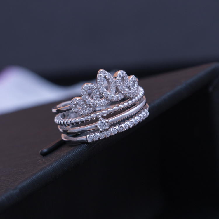女王皇冠开口戒指 S925纯银饰品 时尚百搭镶钻送女友闺蜜表白礼物