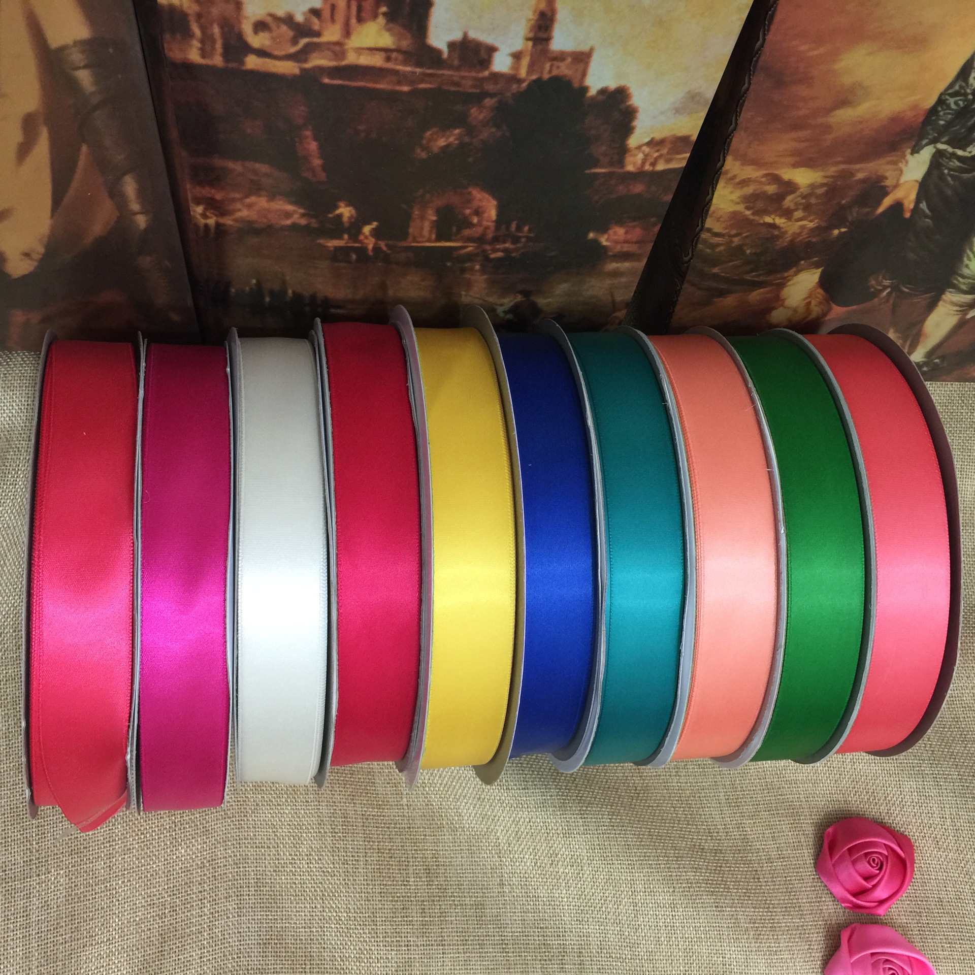 2.5cm无光涤纶丝带蒂芙尼色礼品彩带服装辅料diy蝴蝶结发饰色丁带