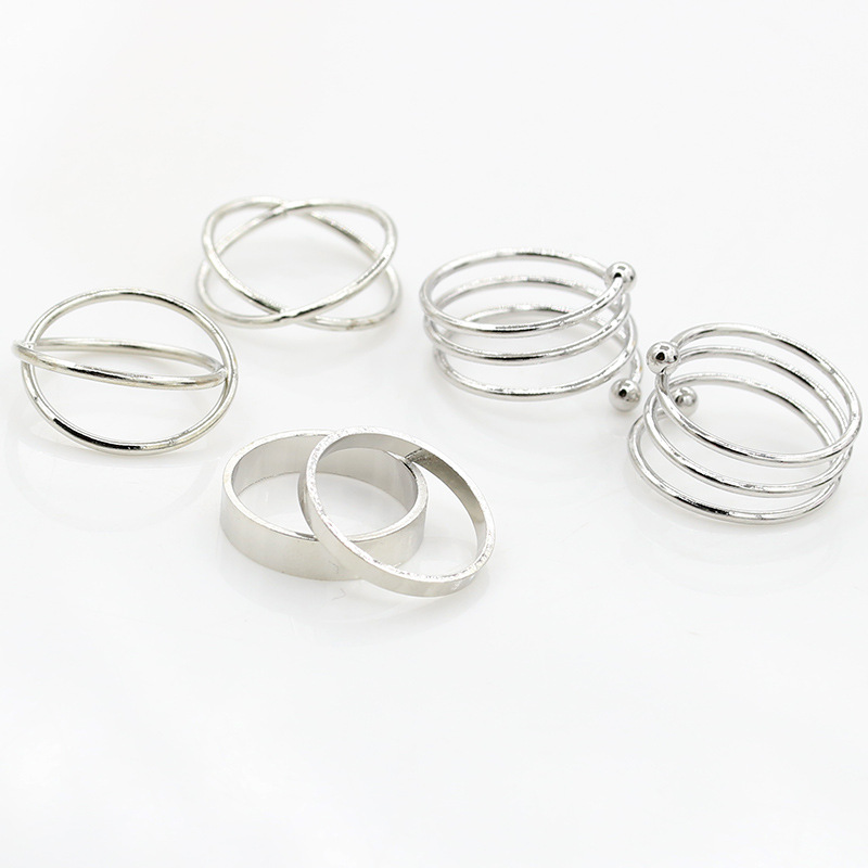 New Cross Metal Rings Six-piece Set display picture 6