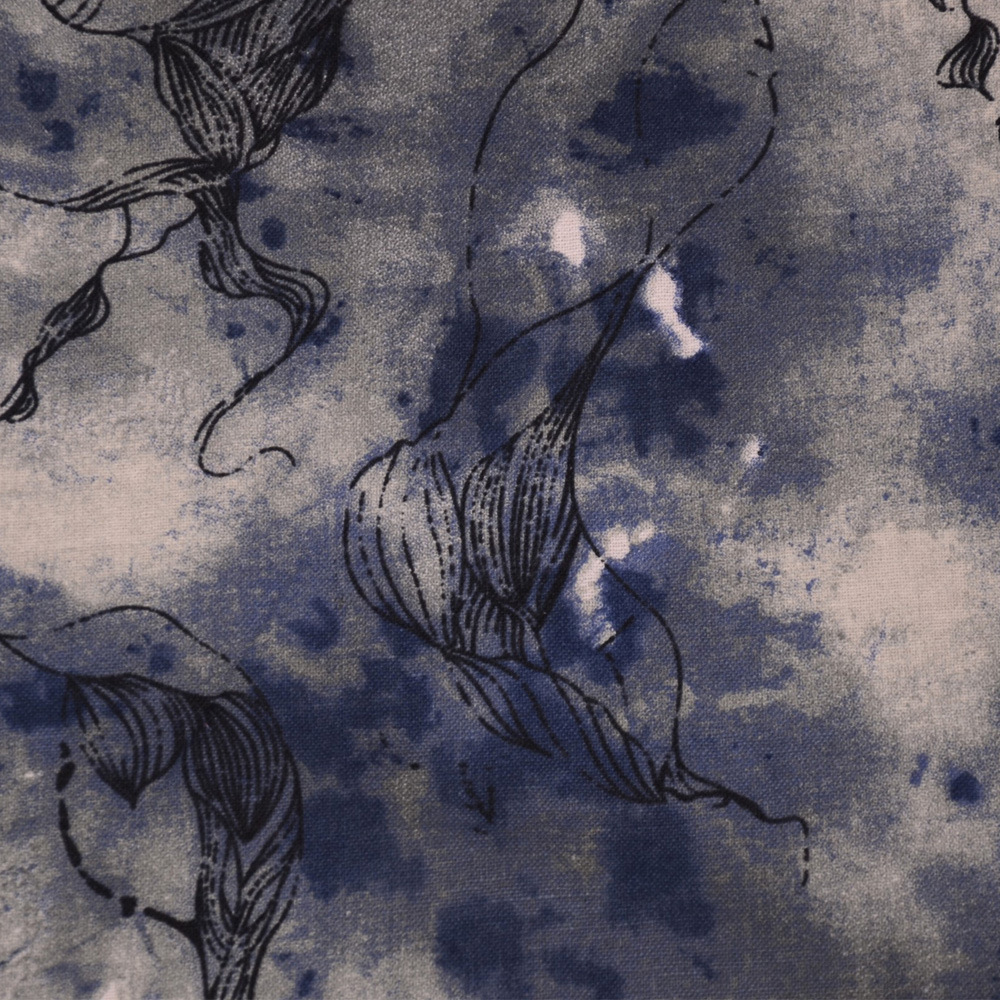 厂家直销染色棉麻布料 水墨荷花窗帘布料 背景布 抱枕沙发布料