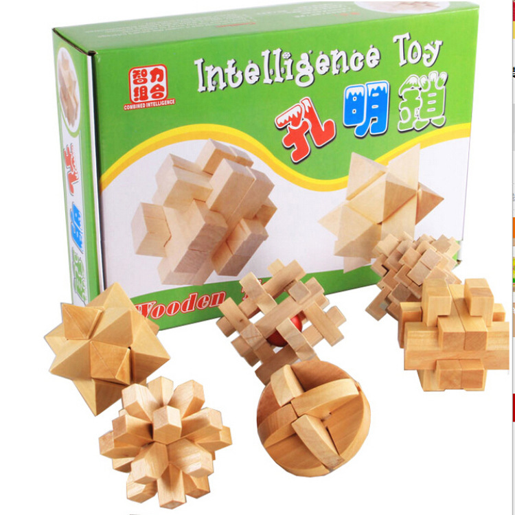 Juguetes de inteligencia de desbloqueo de madera educativos para niños adultos ensamblados Kong Ming Lock Luban Lock suit conjunto de seis piezas al por mayor