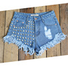 new hole rivet irregular cat mustard denim high waist pants shorts