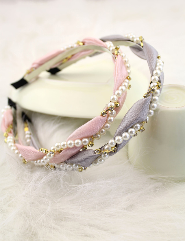Korean New  Round Pearl Diamond Wave-shaped Cloth Headband display picture 19
