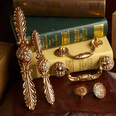 欧式皇室豪门家具拉手 欧洲铜横拉拉手 实心单孔衣柜抽屉鞋柜拉手|ru