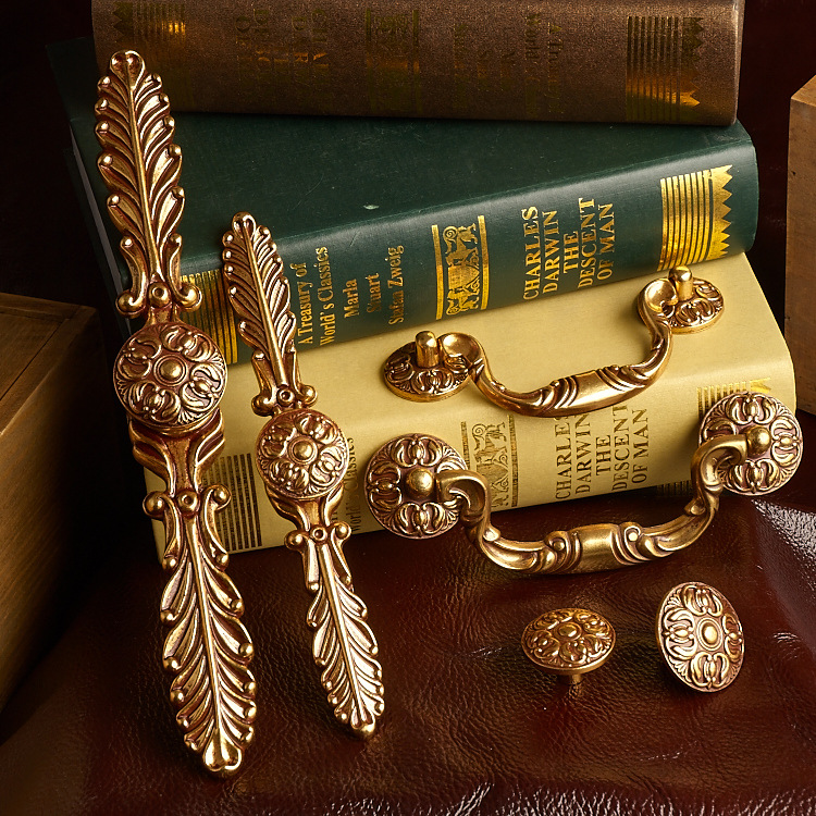 欧式皇室豪门家具拉手 欧洲铜横拉拉手 实心单孔衣柜抽屉鞋柜拉手|ru