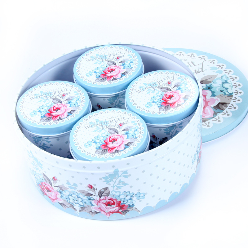 厂家出售 蓝色马口铁杂物盒 铁盒批发定做 圆形收纳铁盒批发