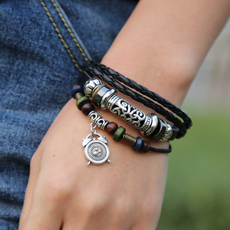 Alarma Colgante Pulsera De Cuero Con Cuentas Punk Wind Pulsera Spot Venta Al Por Mayor display picture 8